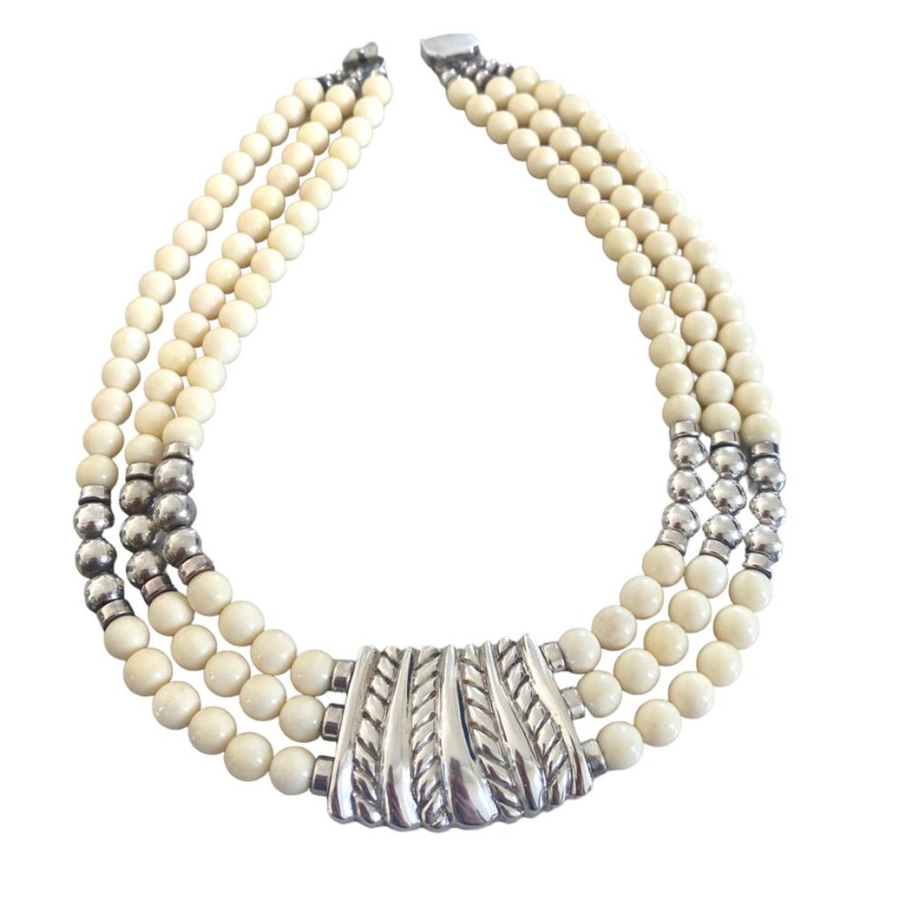 Chapal Zenray Nd Sterling Silver Vtg 80s Statement Necklace Multistand